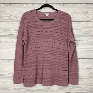 J. Jill Mauve Pointelle Knit Crew-Neck Sweater Size Small